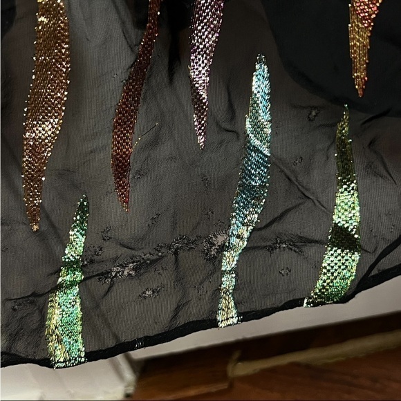 SHOSHANNA Rainbow Metallic Chiffon Puff Long Sleeve Cutout Waist Maxi Gown 10 - Picture 10 of 12